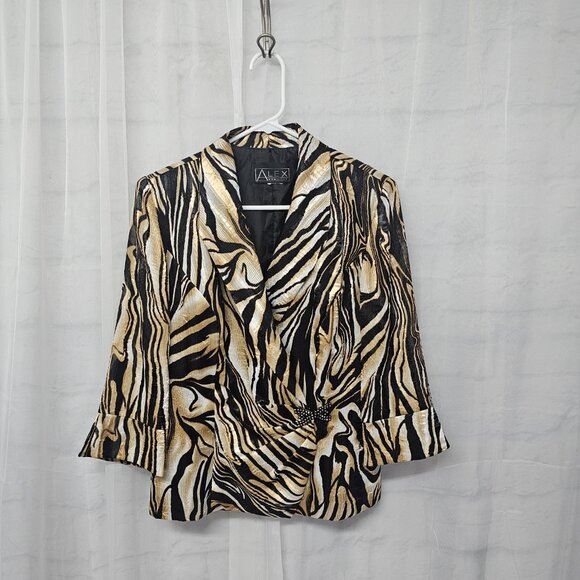 Alex Evenings Tiger Striped Jacket Evening Formal Satin Retro M - Picture 7 of 9